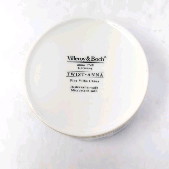 VTG Villeroy & Boch Twist Anna Cream Sugar Set With Lids White Blue Polka Dots - Picture 7 of 12